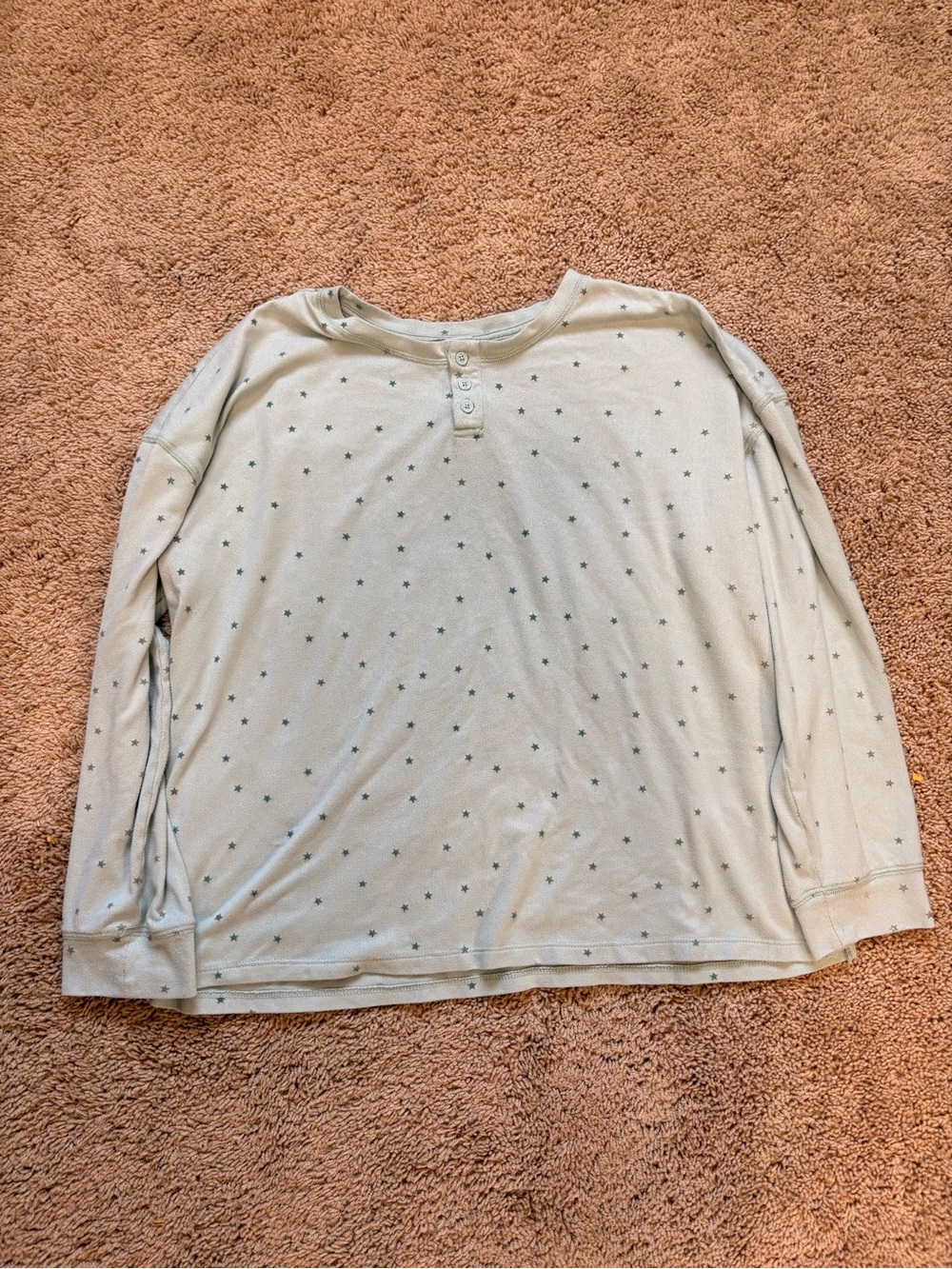 LOFT Light Blue Long-Sleeve Henley Top with Tiny Star Print